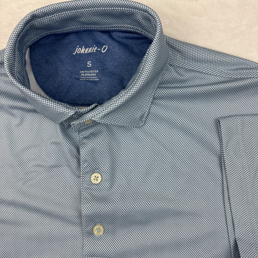 Johnnie-O Mens Blue Geometric Performance Polo Shirt Size S Short Sleeve Golf